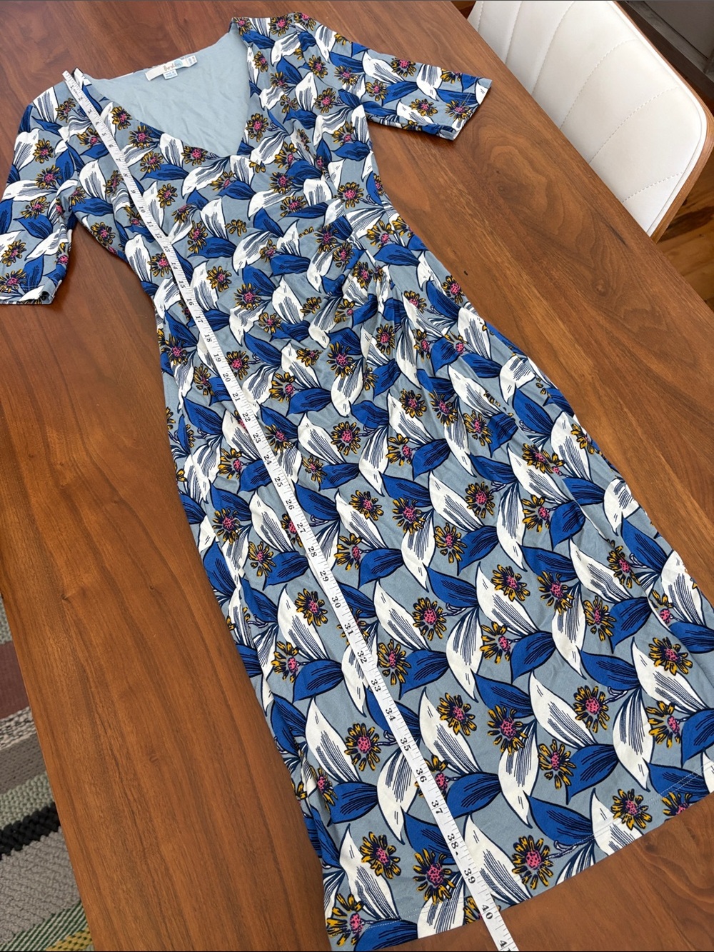 Boden Ruth Faux Wrap Floral Jersey Dress Blue Size 6 - Picture 6 of 7